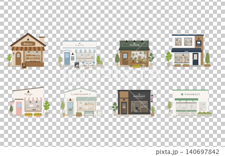 可愛いショップの建物外観イラストセット 140697842