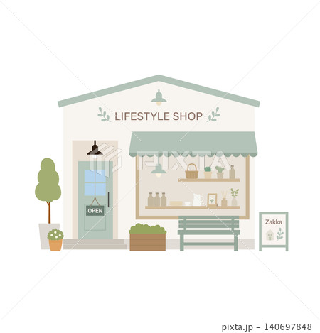 可愛い雑貨屋の建物外観イラスト 140697848