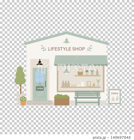可愛い雑貨屋の建物外観イラスト 140697848