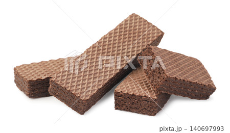 Chocolate wafers and halves close-up on a white background. Isolated Chocolate wafers and halves close-up on a white background. Isolated 140697993