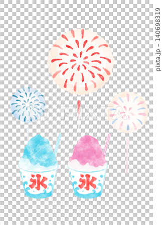 趣のある花火とかき氷の水彩イラスト 140698319