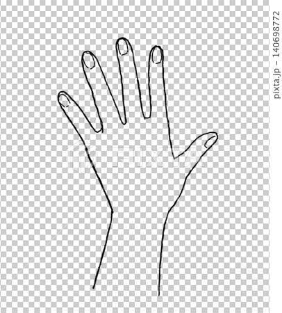手の甲を向けて手を開く（黒色の線画イラスト） 140698772
