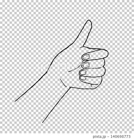 親指を立てる手のイラスト（黒色の線画） 140698773