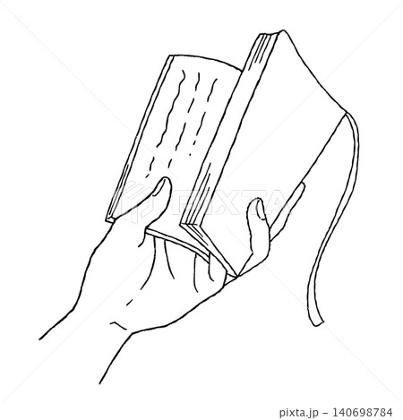 読書する・文庫本を開く手のイラスト(黒色の線画) 読書する・文庫本を開く手のイラスト(黒色の線画) 140698784