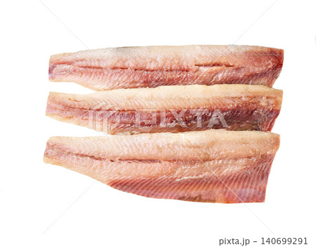 herring fillet isolated, top view. atlantic herring fillet isolated on white background flat lay. herring fillet isolated, top view. atlantic herring fillet isolated on white background flat lay. 140699291