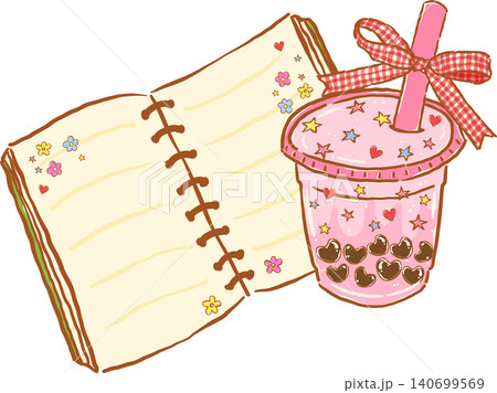Boba Tea Bookish, Cute Bubble Tea and Journal Bookish Hand Drawn Boba Tea Bookish, Cute Bubble Tea and Journal Bookish Hand Drawn 140699569