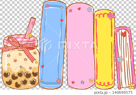Boba Tea Bookish, Pile of Books and Bubble Tea Illustration Hand Drawn Boba Tea Bookish, Pile of Books and Bubble Tea Illustration Hand Drawn 140699575