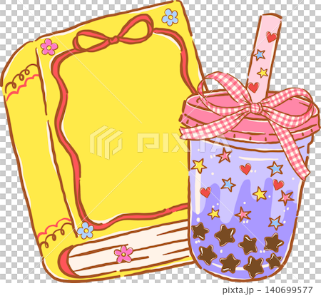 Boba Tea Bookish, Retro Book and Bubble Tea Hand Drawn Boba Tea Bookish, Retro Book and Bubble Tea Hand Drawn 140699577