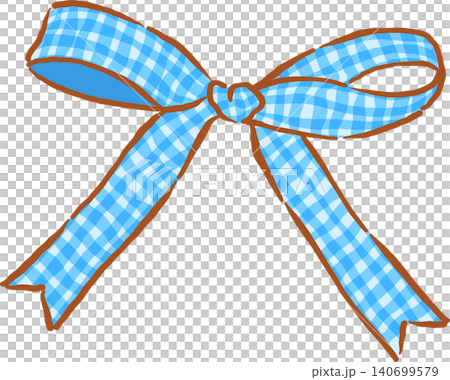 Retro Bright Blue Gingham Ribbon Bow Whimsical Hand Drawn Doodle Retro Bright Blue Gingham Ribbon Bow Whimsical Hand Drawn Doodle 140699579