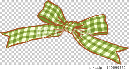 Retro Green Khaki Gingham Ribbon Bow Whimsical Hand Drawn Doodle 140699582
