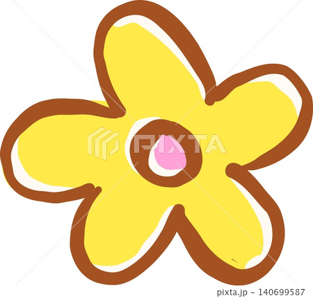 Simple Retro Yellow Flower Icon with Pink Center Doodle Hand Drawn 140699587