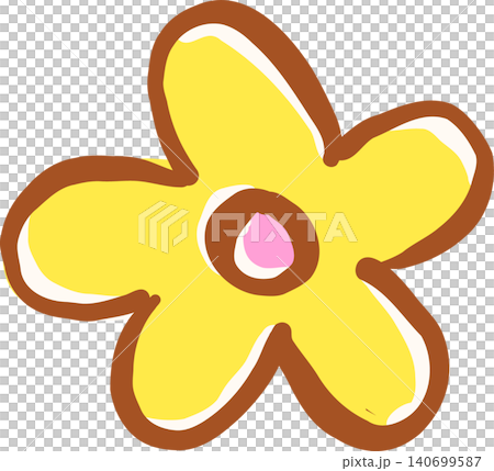 Simple Retro Yellow Flower Icon with Pink Center Doodle Hand Drawn 140699587