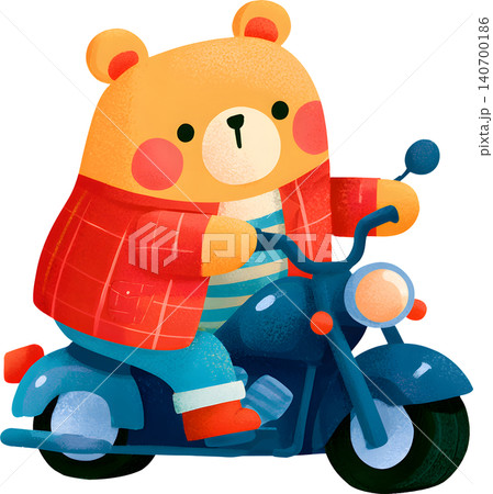 Cute Bear Riding Blue Chopper Motorcycle Illustration Cute Bear Riding Blue Chopper Motorcycle Illustration 140700186