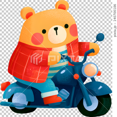 Cute Bear Riding Blue Chopper Motorcycle Illustration Cute Bear Riding Blue Chopper Motorcycle Illustration 140700186