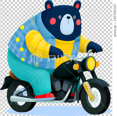 Cute Bear Riding Blue Chopper Motorcycle Illustration Cute Bear Riding Blue Chopper Motorcycle Illustration 140700187