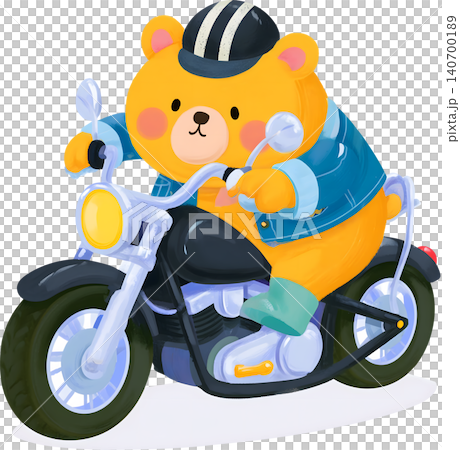 Cute Bear Riding Blue Chopper Motorcycle Illustration 140700189