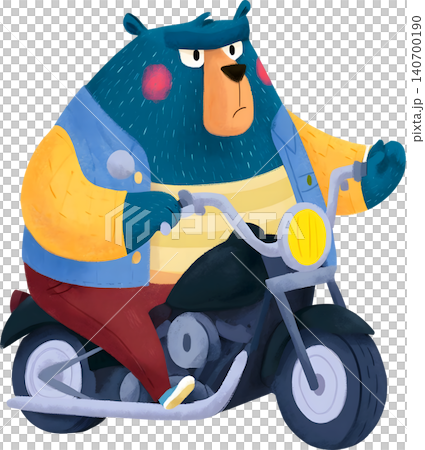 Cute Bear Riding Blue Chopper Motorcycle Illustration Cute Bear Riding Blue Chopper Motorcycle Illustration 140700190