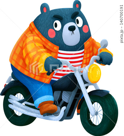 Cute Bear Riding Blue Chopper Motorcycle Illustration Cute Bear Riding Blue Chopper Motorcycle Illustration 140700191