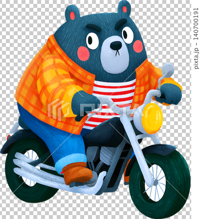 Cute Bear Riding Blue Chopper Motorcycle Illustration Cute Bear Riding Blue Chopper Motorcycle Illustration 140700191
