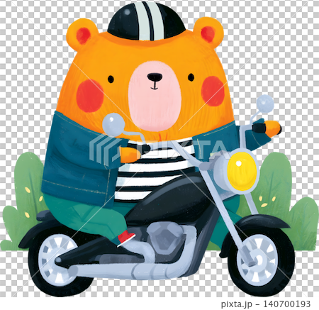 Cute Bear Riding Blue Chopper Motorcycle Illustration 140700193