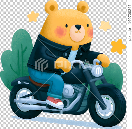 Cute Bear Riding Blue Chopper Motorcycle Illustration Cute Bear Riding Blue Chopper Motorcycle Illustration 140700245