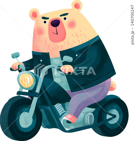 Cute Bear Riding Blue Chopper Motorcycle Illustration 140700247