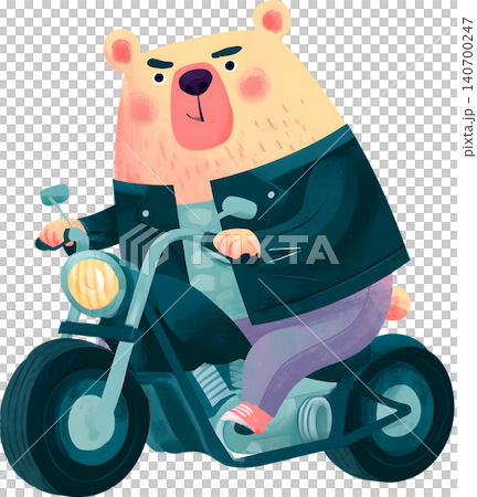 Cute Bear Riding Blue Chopper Motorcycle Illustration 140700247