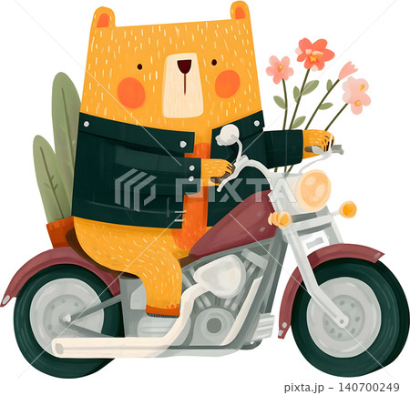 Cute Bear Riding Blue Chopper Motorcycle Illustration Cute Bear Riding Blue Chopper Motorcycle Illustration 140700249