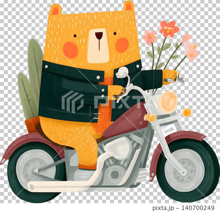 Cute Bear Riding Blue Chopper Motorcycle Illustration Cute Bear Riding Blue Chopper Motorcycle Illustration 140700249