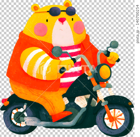 Cute Bear Riding Blue Chopper Motorcycle Illustration 140700254