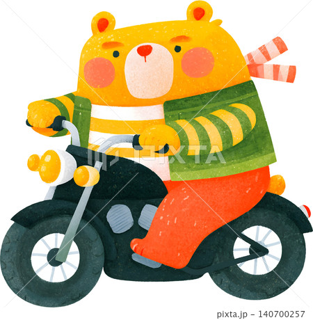 Cute Bear Riding Blue Chopper Motorcycle Illustration Cute Bear Riding Blue Chopper Motorcycle Illustration 140700257