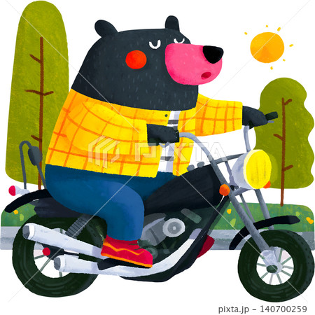 Cute Bear Riding Blue Chopper Motorcycle Illustration Cute Bear Riding Blue Chopper Motorcycle Illustration 140700259