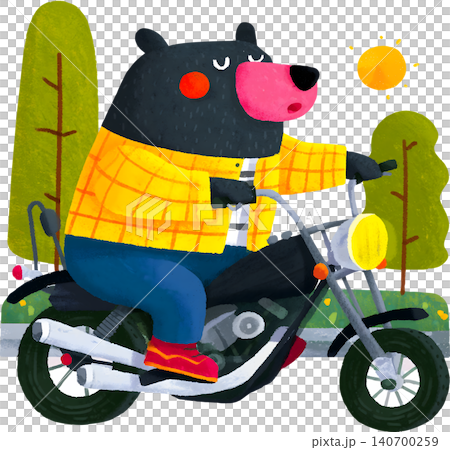 Cute Bear Riding Blue Chopper Motorcycle Illustration Cute Bear Riding Blue Chopper Motorcycle Illustration 140700259