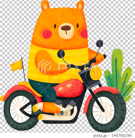 Cute Bear Riding Blue Chopper Motorcycle Illustration Cute Bear Riding Blue Chopper Motorcycle Illustration 140700290