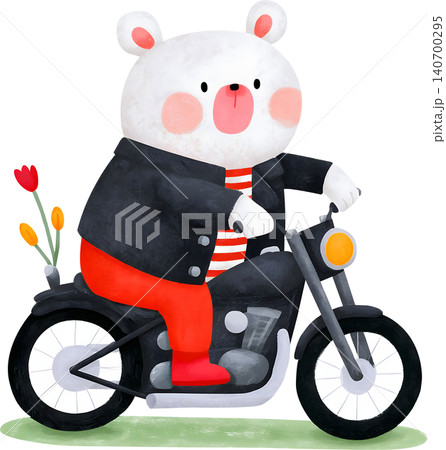 Cute Bear Riding Blue Chopper Motorcycle Illustration Cute Bear Riding Blue Chopper Motorcycle Illustration 140700295