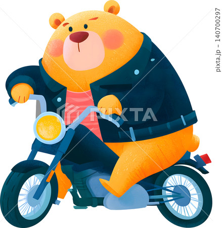 Cute Bear Riding Blue Chopper Motorcycle Illustration Cute Bear Riding Blue Chopper Motorcycle Illustration 140700297