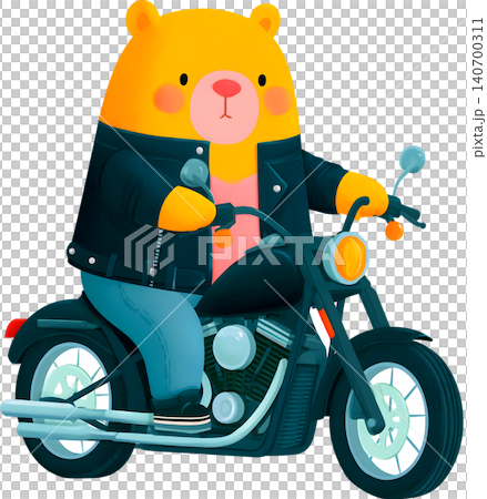 Cute Bear Riding Blue Chopper Motorcycle Illustration 140700311