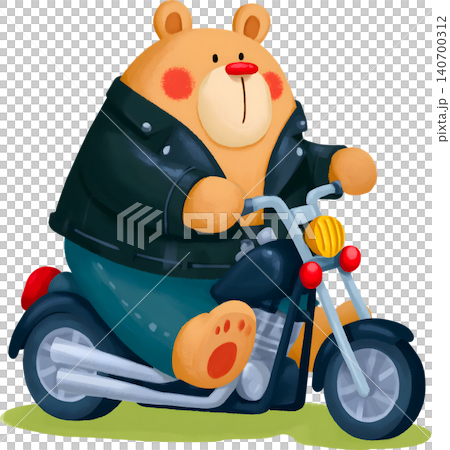 Cute Bear Riding Blue Chopper Motorcycle Illustration Cute Bear Riding Blue Chopper Motorcycle Illustration 140700312