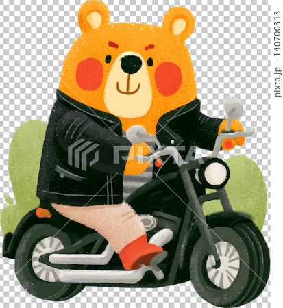 Cute Bear Riding Blue Chopper Motorcycle Illustration 140700313