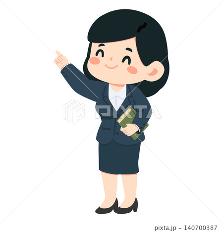 Professional Woman in Suit Pointing While Holding a Book 140700387
