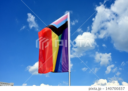 Budapest, Hungary - June 20, 2026 Progress Pride Flag on Flagpole 140700837