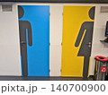 Blue and yellow public restroom doors with gender silhouettes 140700900