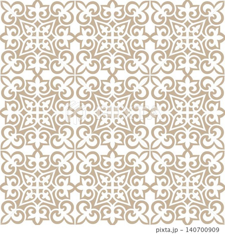 Vector seamless gold Kazakh national ornament. Ethnic pattern. Asia ornament Kazakh, Kyrgyz, Mongol, Turkmen. Fashionable modern wallpaper, textile, sandblasting, ceramic, engraving, embroidery 140700909