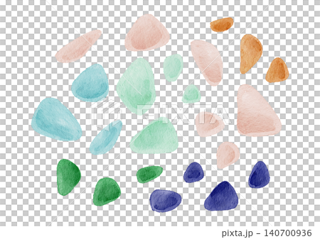 Watercolor paintings of summer sea glass, coastlines, and beaches. Watercolor paintings of summer sea glass, coastlines, and beaches. 140700936