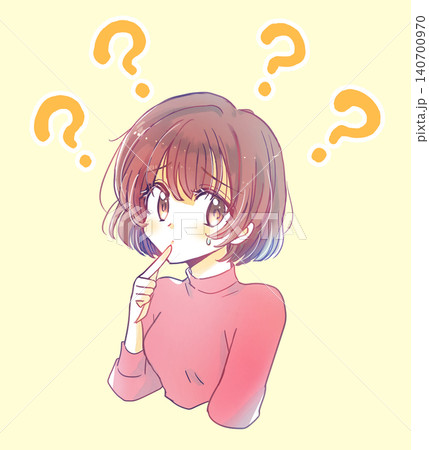 口元に指を添え困っている女性 への字眉 はてな 口元に指を添え困っている女性 への字眉 はてな 140700970