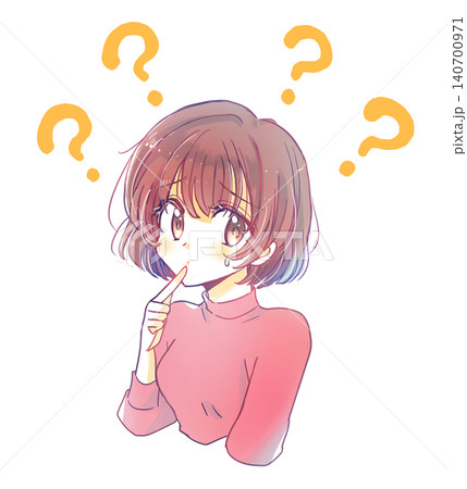 口元に指を添え困っている女性 への字眉 はてな 口元に指を添え困っている女性 への字眉 はてな 140700971