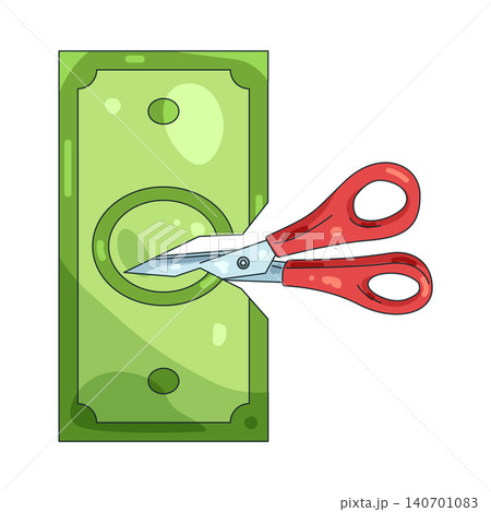 Illustration of Scissors cutting a dollar bill 140701083
