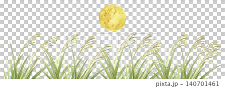 一幅描繪月亮和蒲葦草的水彩畫 140701461