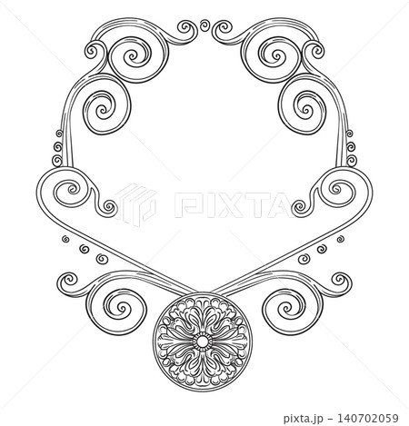 Symmetric hand drawing baroque frame with scroll element vector illustration Symmetric hand drawing baroque frame with scroll element vector illustration 140702059