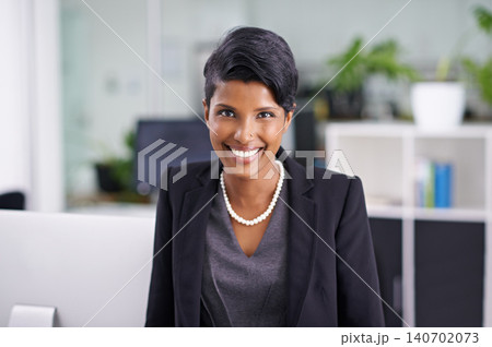 Business, portrait and happy Indian woman in office with confidence, positive attitude or career pride. Face, smile and female entrepreneur at digital agency startup with ambition or optimism Business, portrait and happy Indian woman in office with confidence, positive attitude or career pride. Face, smile and female entrepreneur at digital agency startup with ambition or optimism 140702073